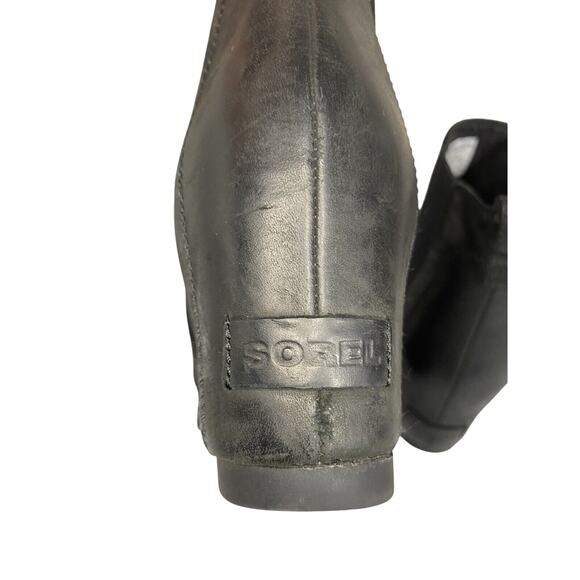 Sorel‎ Lea Joan of Arctic Wedge Ankle Boot Black Leather Pull On Womens Size 11 - Picture 6 of 9